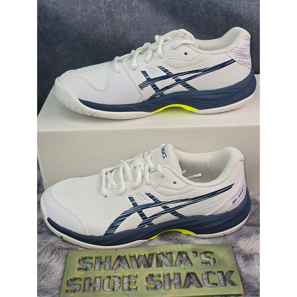 NWOT ASICS Gel-Game 9 Tennis Shoes White Mako Blue Kids Size 3.5 1044A052